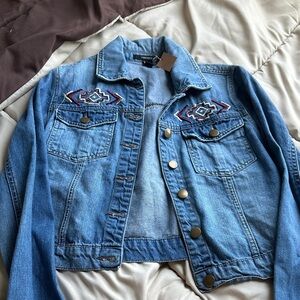 Blue Denim Jacket with Embroidered Accents from forever21